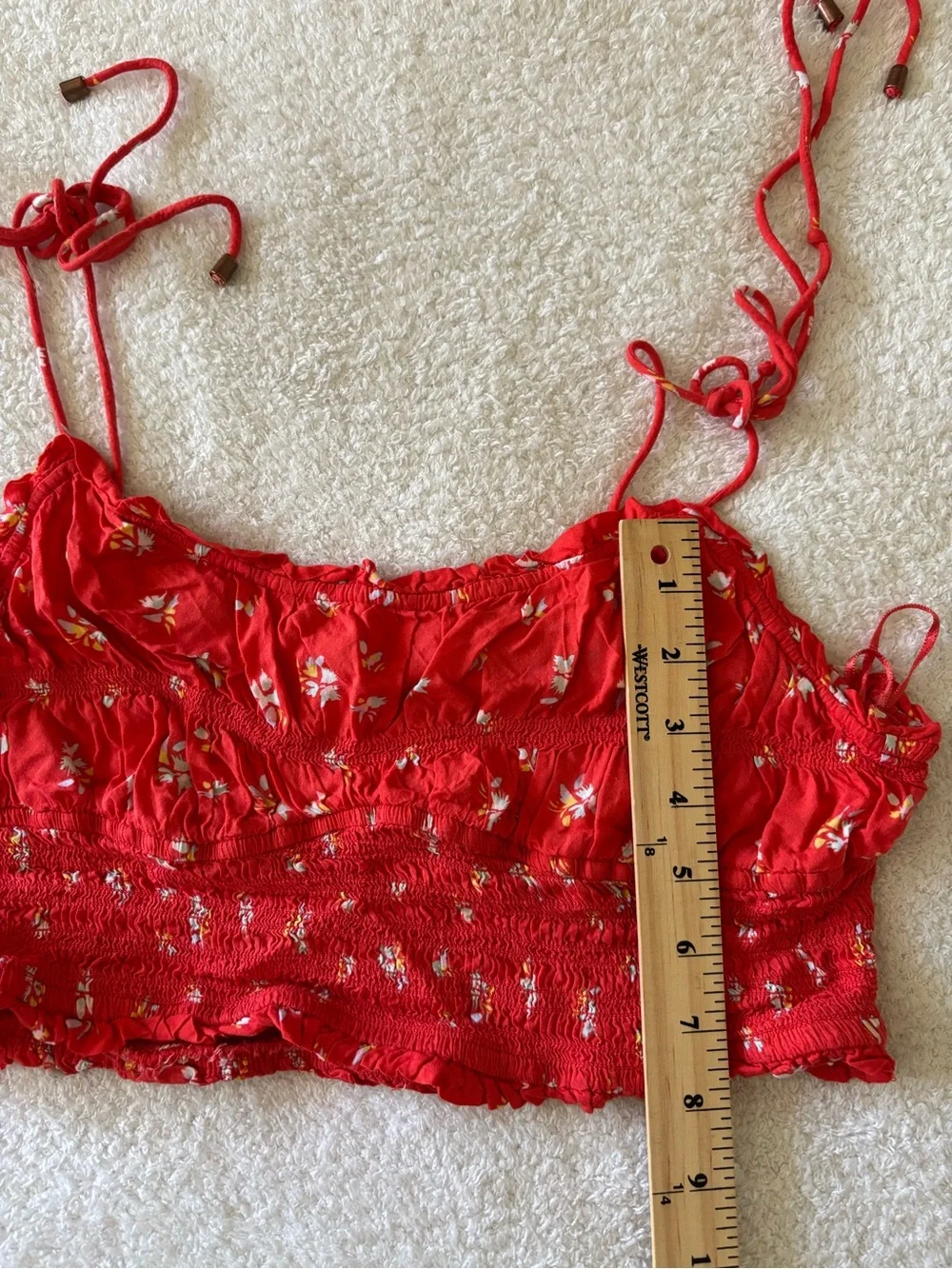 Free People Orange Floral Smoked Crop Top